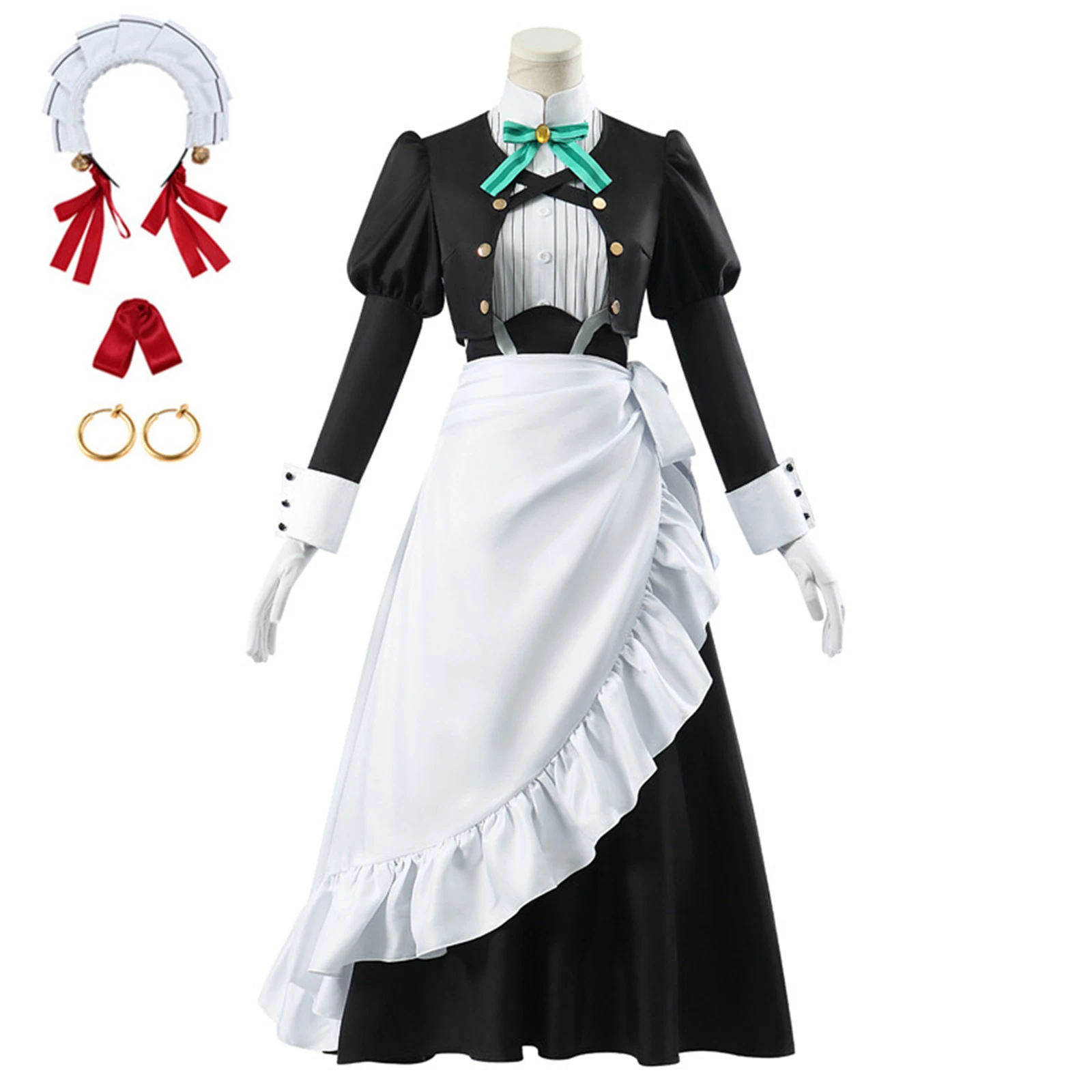 雪のコスプレ衣装メイドドレス制服ハロウィンパーティー衣装ゲームウィッグ女性用