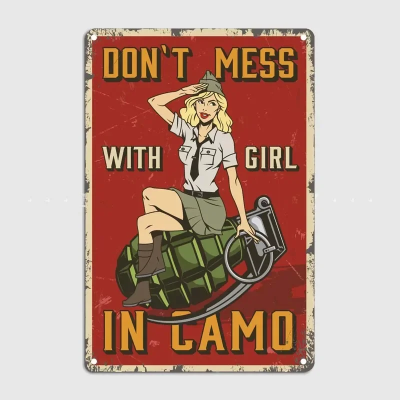 Dont Mess In Camo Wall Decoration Pub Club Vintage Decor Metal Signs Vintage Art Mural Bathroom Game Room Billiards Room Decor