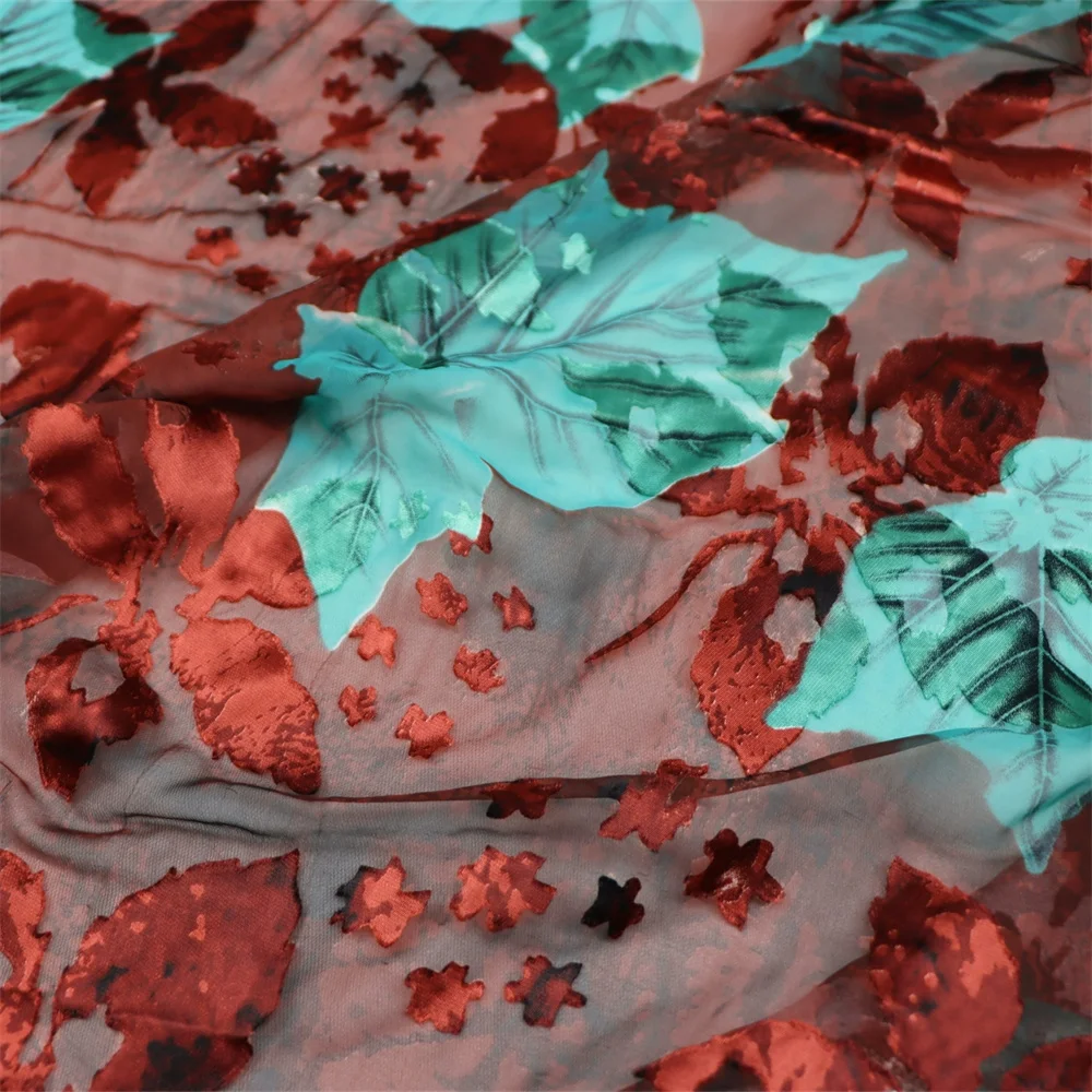 Comfortable Peace Organic Silk Burn Out Fabric Opal Shiny Leaves Good Texture for Lady CLoth Skirt Pajama Dress