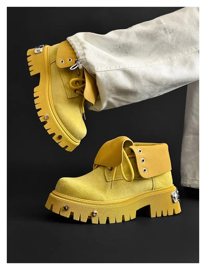 High Top Motorcycle Boots Plus Size 45 Mens Designer Outdoor Work Boots Fashion Casual Leather Height Increased Platform Boots