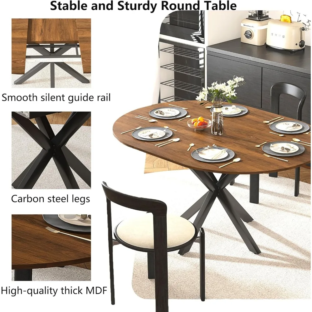 expandable round dining table for 4-6, modern kitchen oval table with removable leaf for space-saving