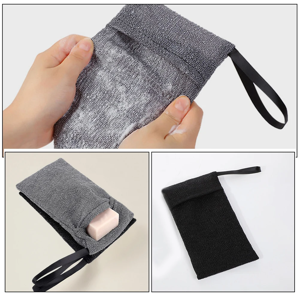 2 قطعة حقيبة توفير الصابون النايلون شبكة التقشير الحقيبة لشريط الصابون دش الغسيل قابلة لإعادة الاستخدام قابل للغسل حمام المنظم تصميم رمادي أسود #2
