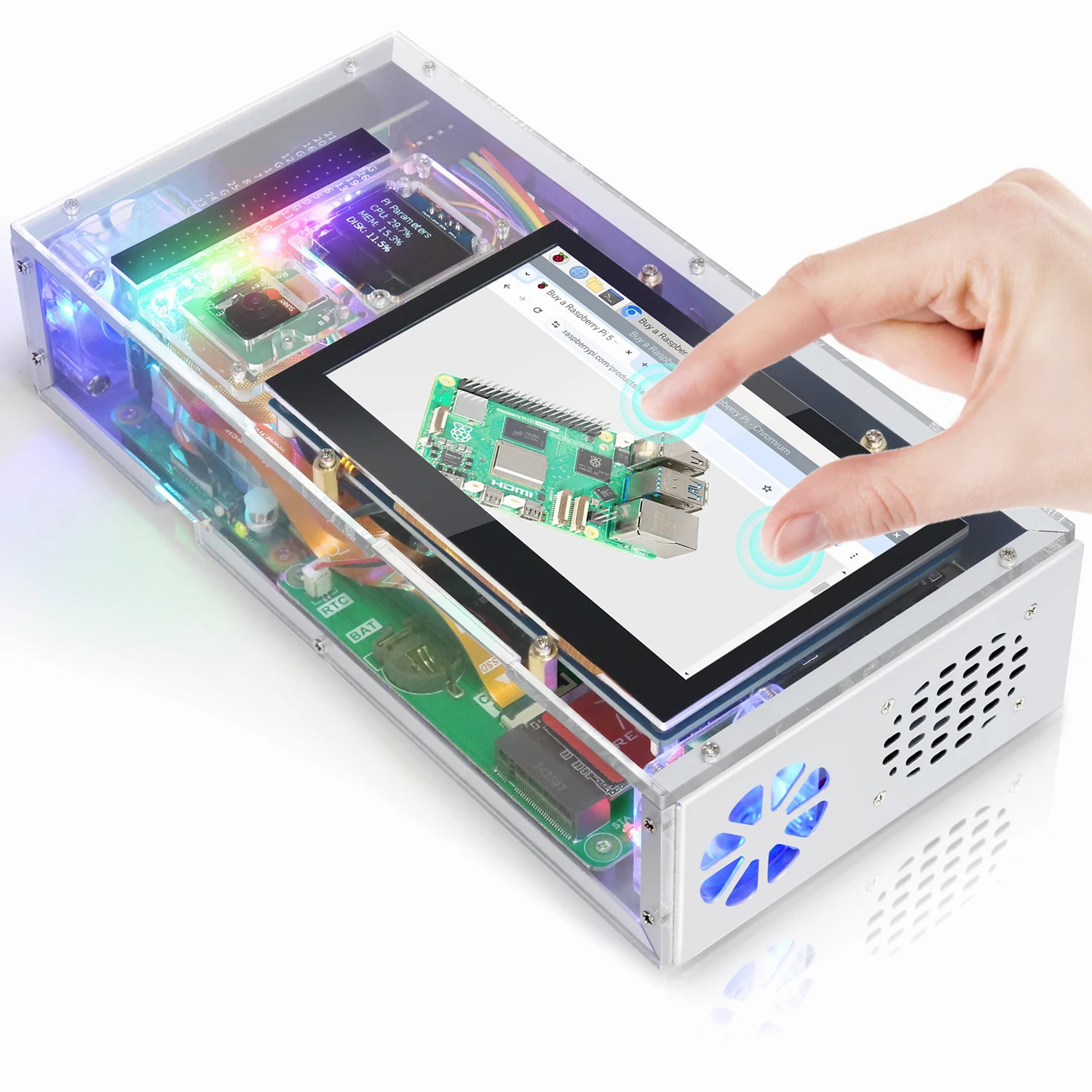 Computer Case Kit for Raspberry Pi 5 with M.2 NVMe SSD 4.3 Inch Touchscreen 5 MP Camera OLED Screen Stereo Speakers