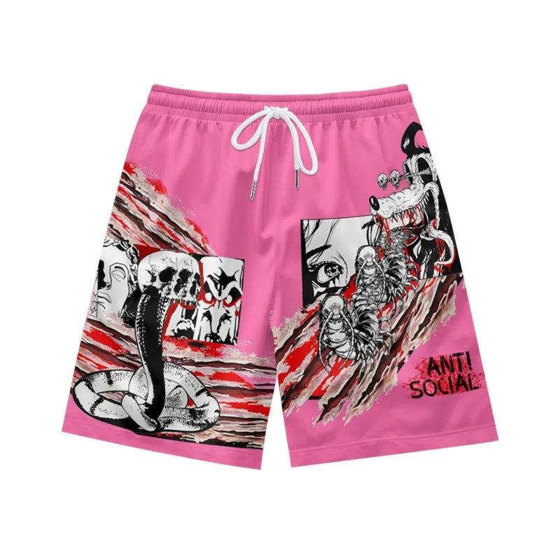 Skeleton head snake body pattern creative hip-hop casual personality loose and fashionable summer men's drawstring sports shorts