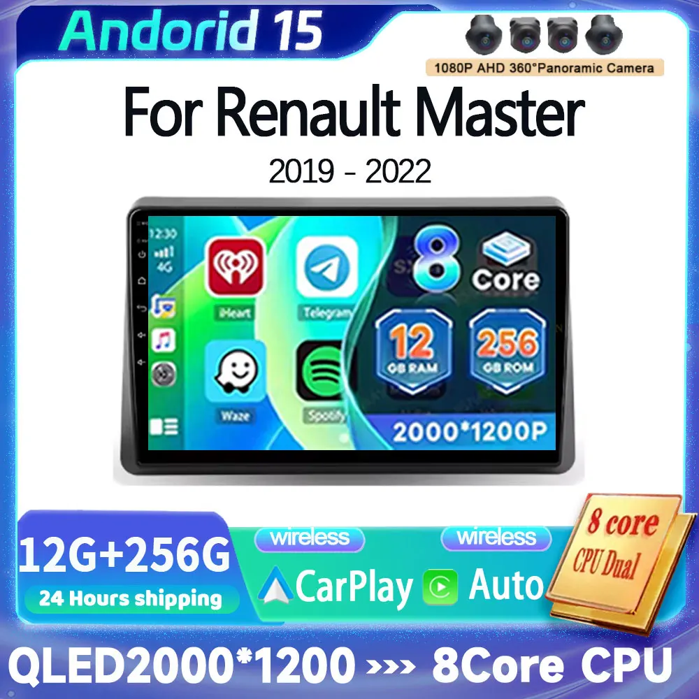 

Android 15 CarPlay Auto для Renault Master 2019-2022 Автомобильный радиоприемник Мультимедийный видеоплеер GPS стерео головное устройство WIFI DSP Головное устройство