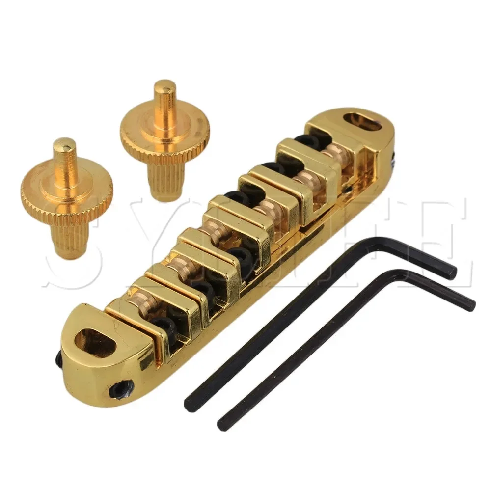 Golden Roller Bridge Set - Electric Guitar Saddle w/Posts & Spanner
