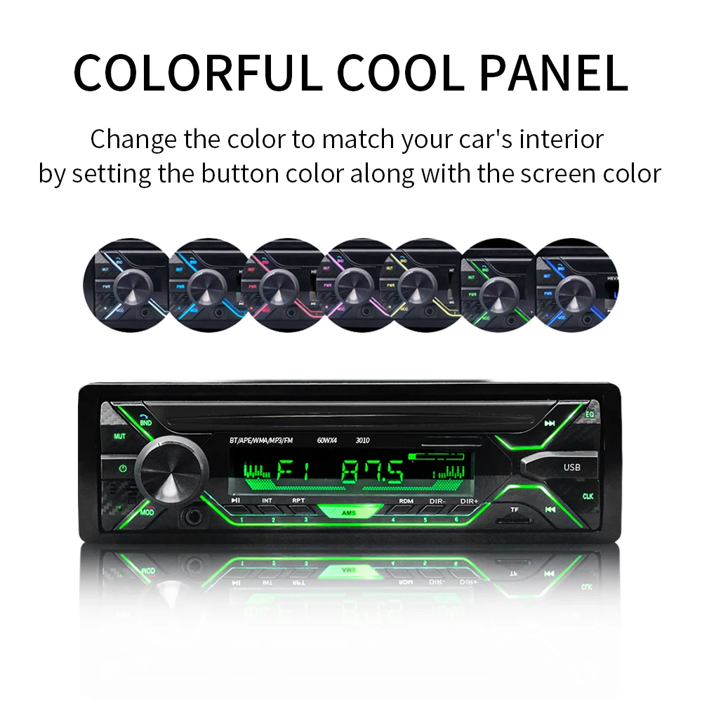 (공장 직판) 차량용 MP3 블루투스 플레이어 라디오 오디오 7색 조명 1딘 12V / 24V 트럭 FM/AUX/USB 플래시 디스크 기기 썸네일 5