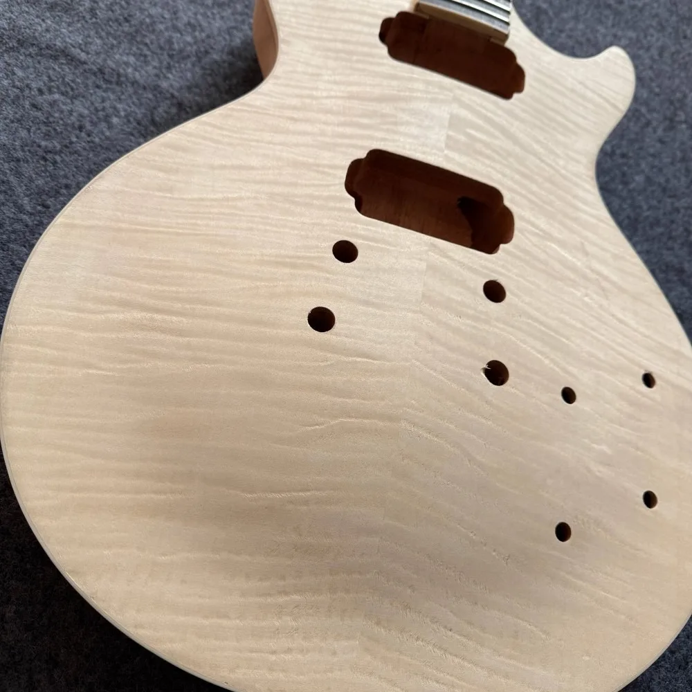 Unfinished DIY Electric Guitar No Accessories Kit Body Neck Flamed Maple Top Rosewood Fingerboard Holiday Gift with Picks Strings
