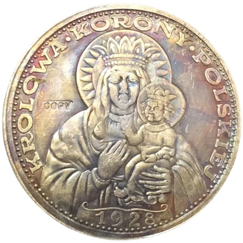 1928 Poland 5 Zlotych Black Madonna of Czestochowa; Private lssue Re-strike Pt