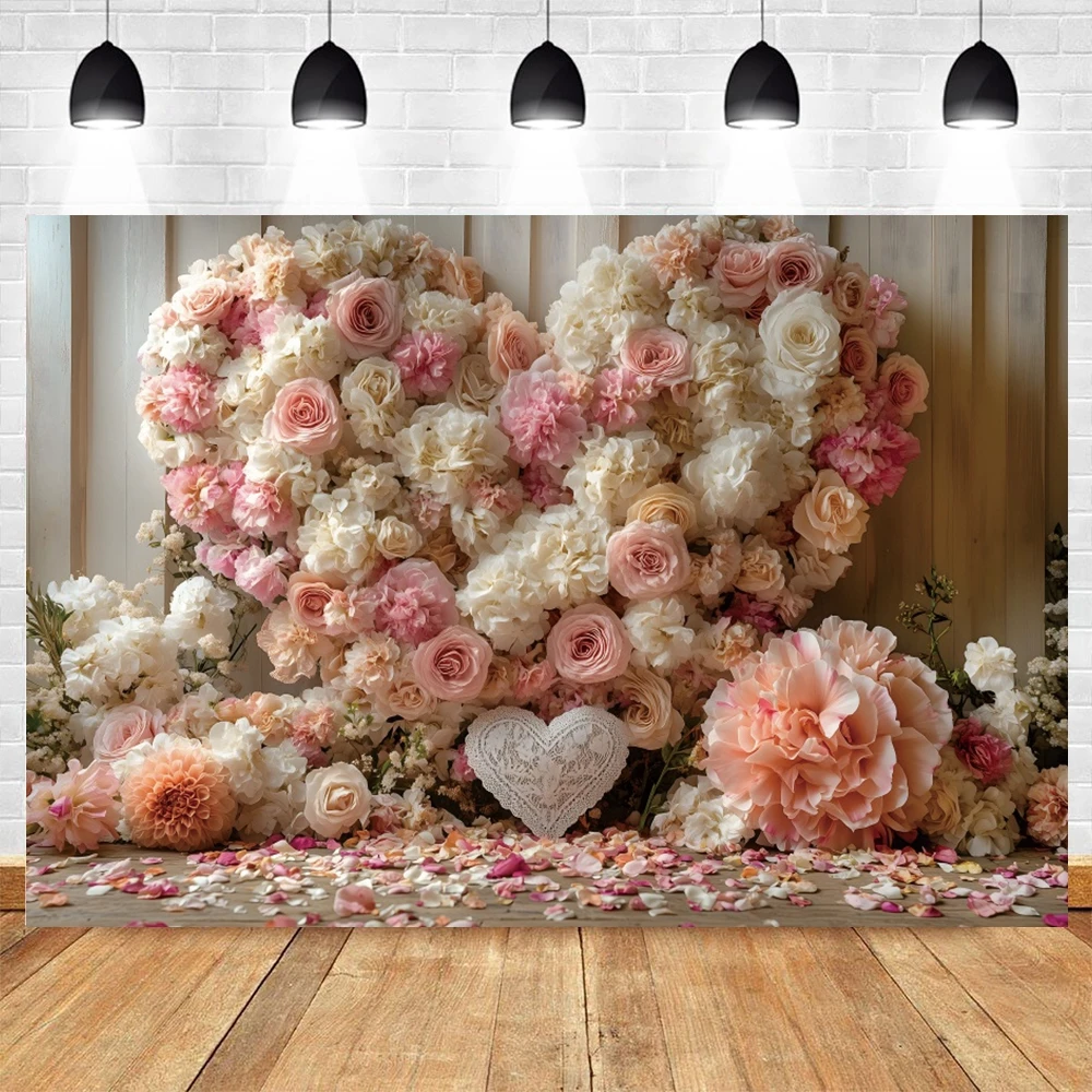 Love Heart-shape Rose Flower Backdrop Valentine's Day Wedding Party Decor Bridal Shower Artistic Portrait Photography Background