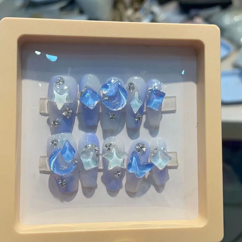 Blue Halo Fake Nails Star Moon Nail Patch Diamond Nail Art Fairy Nail Girl Geschenk – Detail 4
