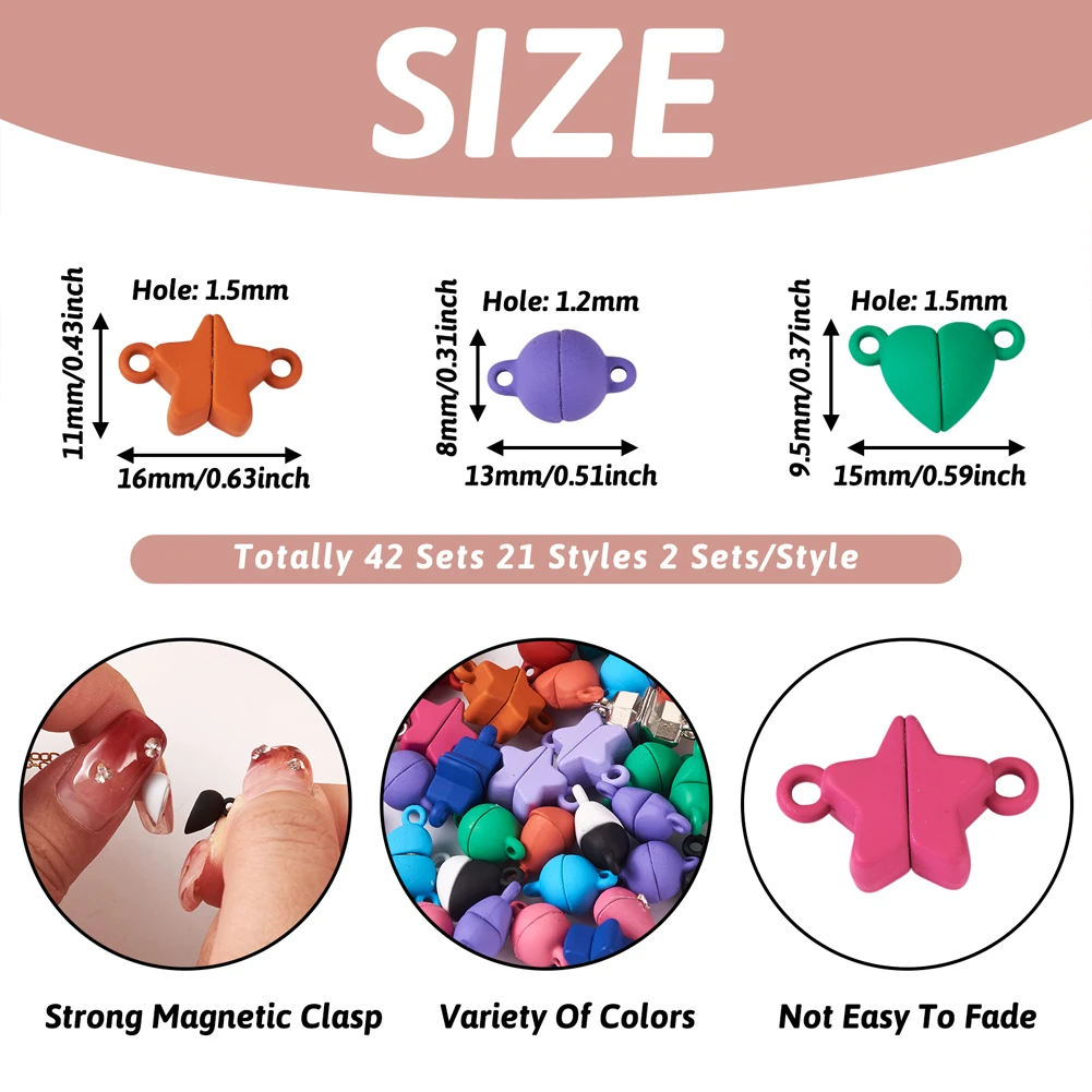 42pcs Star Heart Round Alloy Magnetic Clasps 21 Styles Connector End Clasp Findings for Bracelet Necklace Choker Jewelry Making