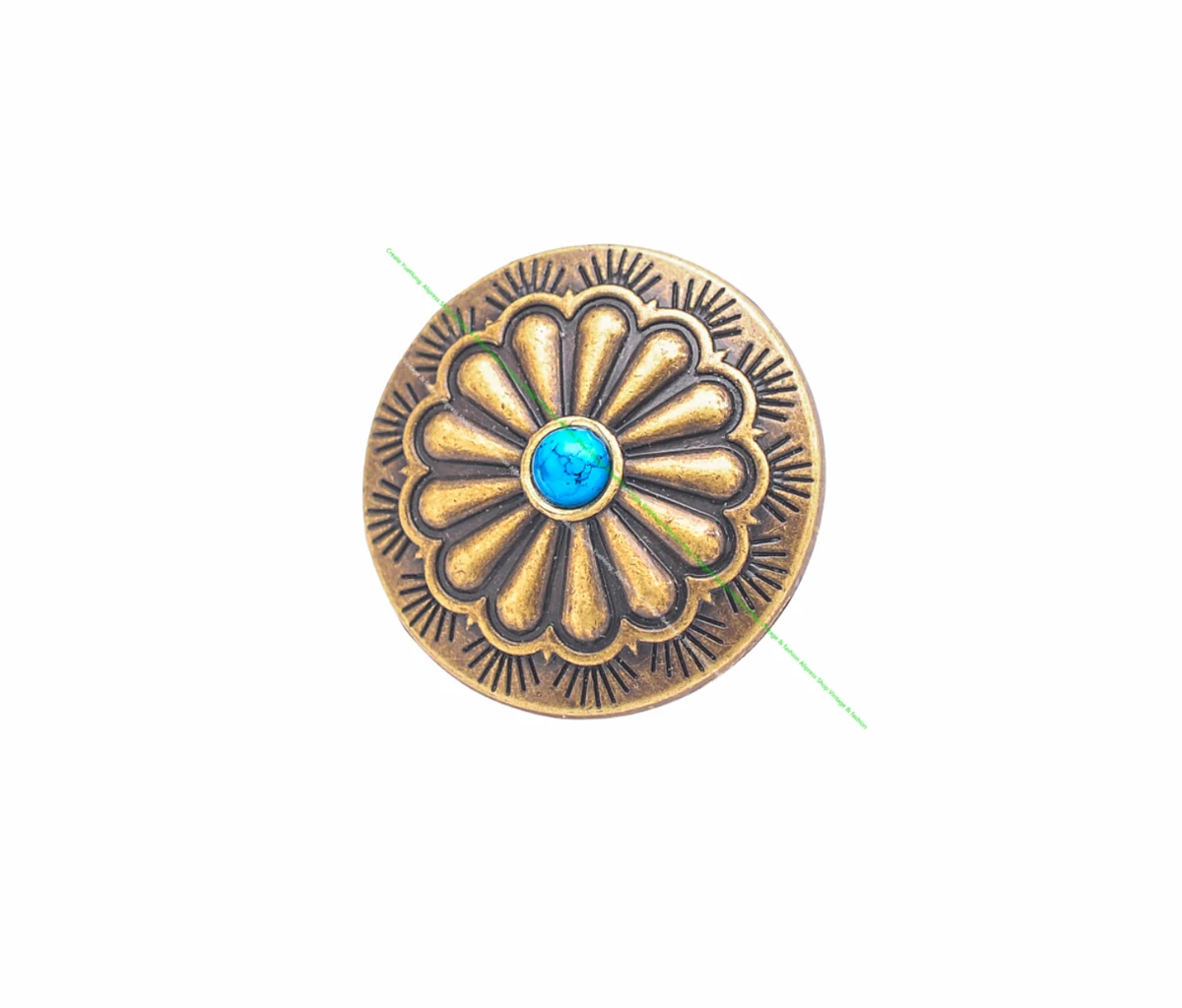 DW2313 10pcs Vintage Brass Indian Flower Art Blue Turquoise Concho For Leathercraft Belt Cowboy Hardware Accessories Decor