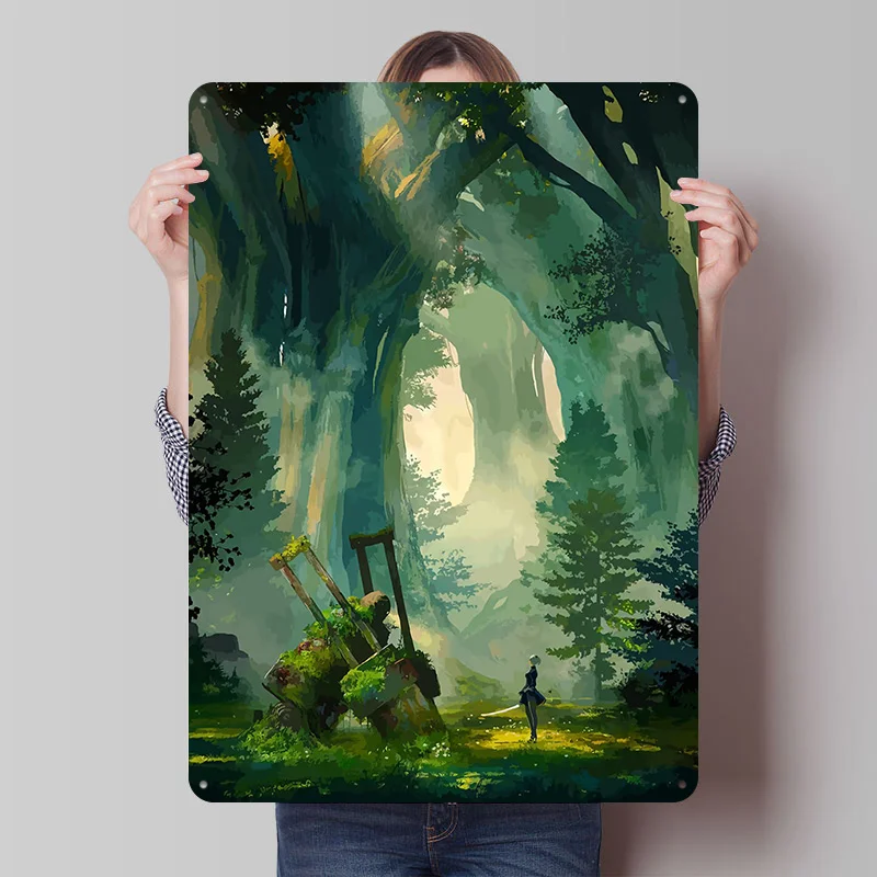 Nier 2B Poster Gaming Vintage Wall Art Metal Sign Customized Tin Plaque for Man Cave Decor Retro Coffee Bar Accessories Room Men