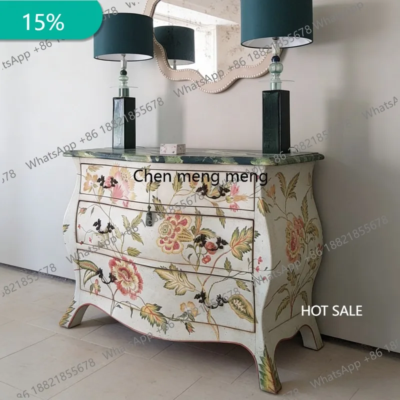 M132 American retro hand-painted flower pattern locker entrance living room storage cabinet decorative cabinet