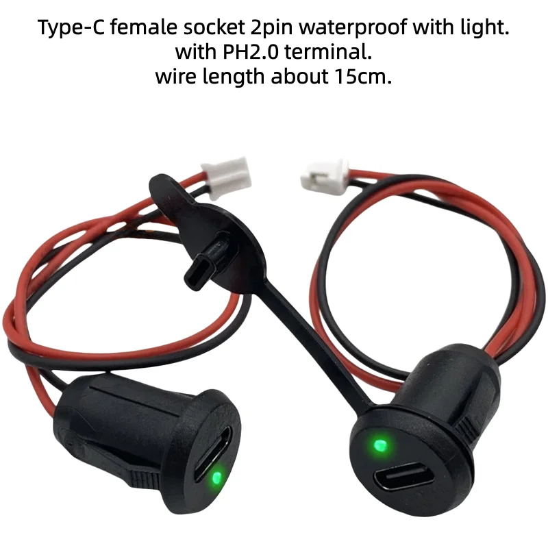 Type-C Female Socket 2Pin Direct Crimp USB C Chassis Connector Jack TPC Charging Port Waterproof With Card Buckle DIY Charging