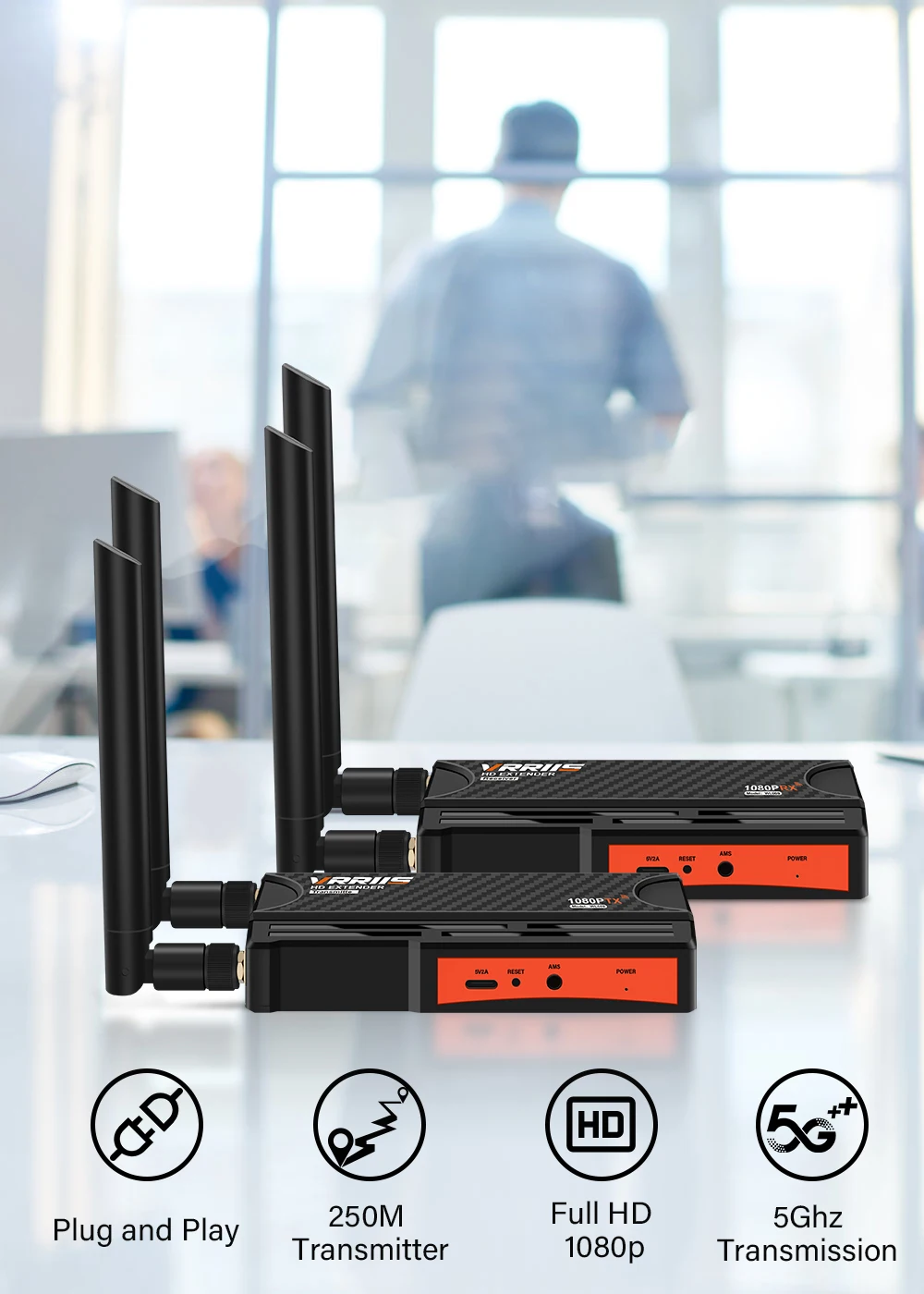 1 TX To 4 RX 5.8G Video Wireless Extender Kit 820FT/250m For Camera Video Transmit To TV OBS Live Streaming Wireless Transmitter