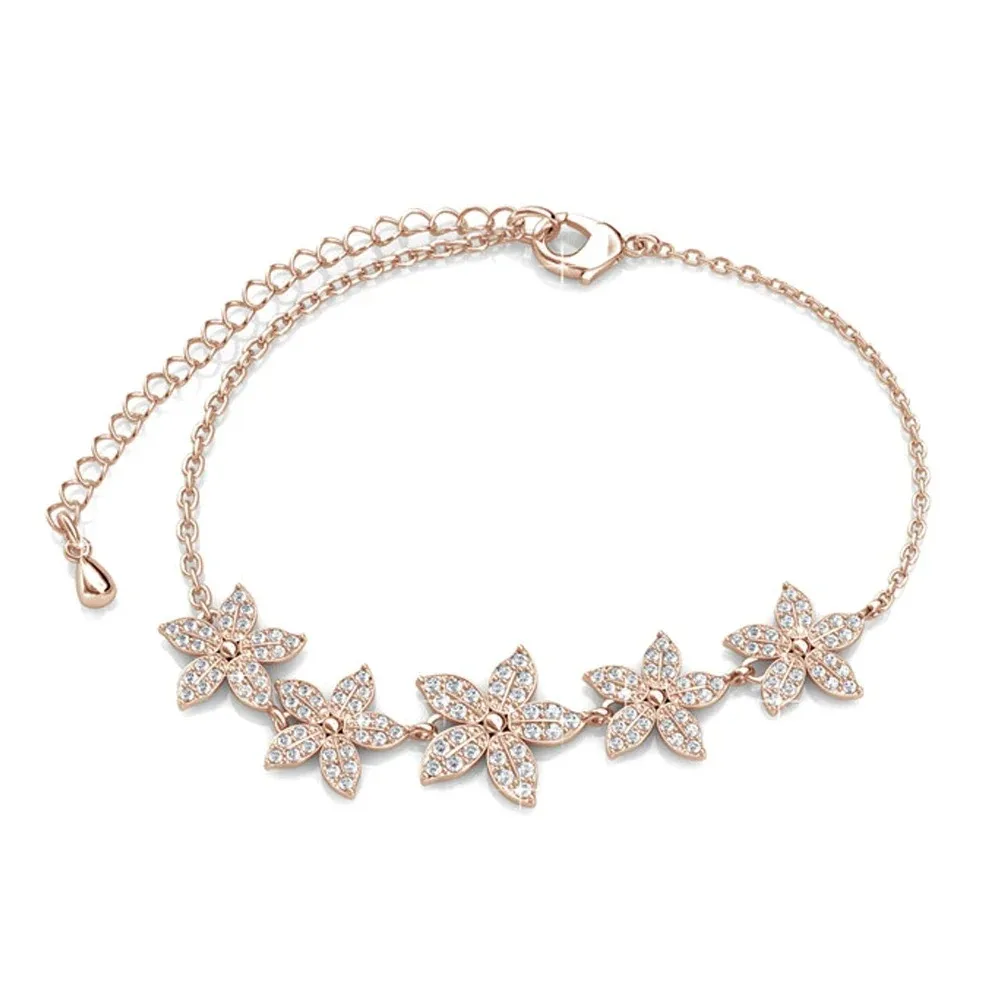 Daisini Women's Bracelet Embellished with Swarovski Crystals Five-Leaf Flower Design 18k Gold Plated for Women Brass Jewelry