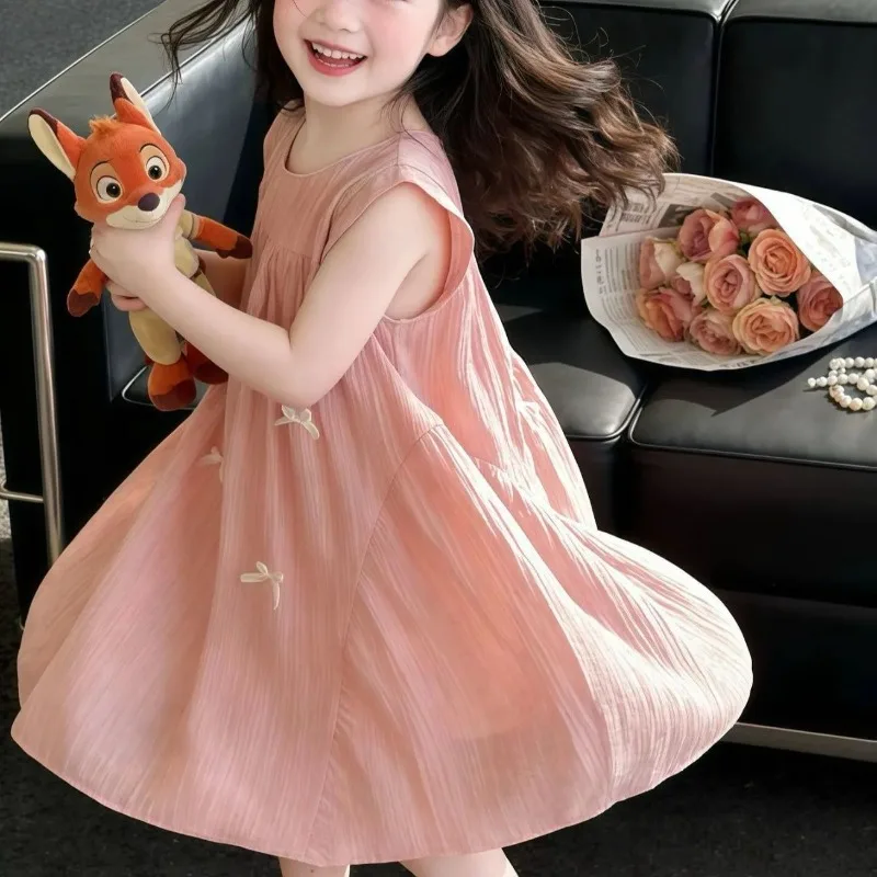 Dress for Girls Yellow O-Neck Fly-Sleeve Tulle Bowknot 6-12 Years Summer Elegant Sweet Style Princess Dress Kid Clothing Clothes