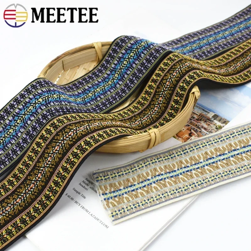 1/2/3Meter Meetee 50/60mm Ethnic Jacquard Elastic Band Belt Hairband Stretch Ribbon Skirt Girdle Bag Strap Spring Webbing Sewing