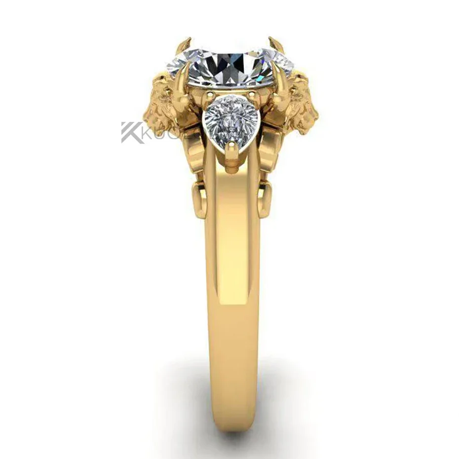 7.5MM Round D VVS1 Lion Solitaire Moissanite Ring GRA Certified Pass Diamond Tester Anti Allergy Never Fade S925 Sterling Silver Yellow Gold Plated Jewelry For Women Engagement Christmas Anniversary Gift view 4