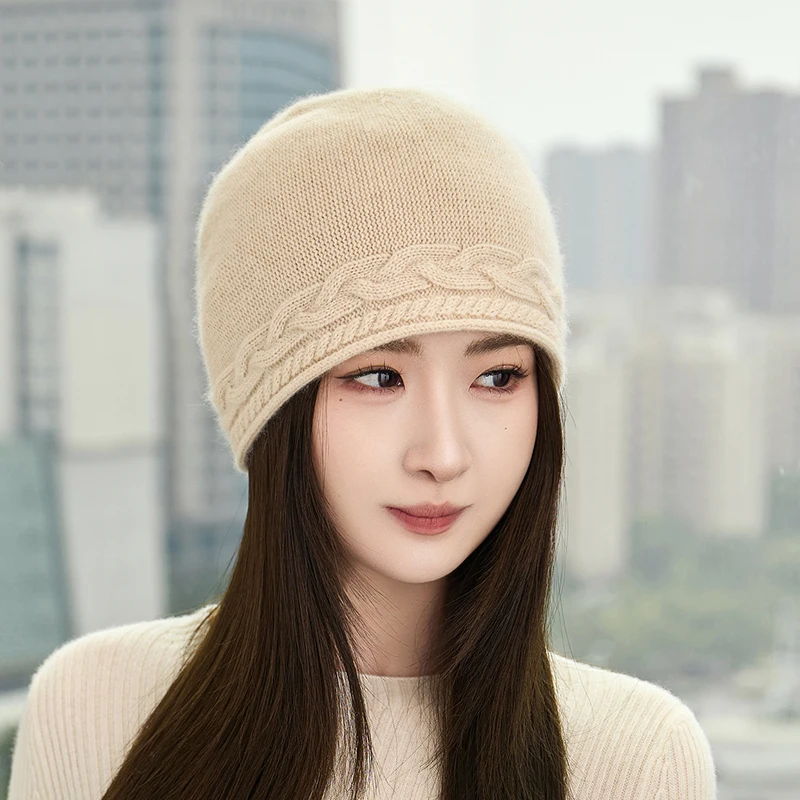 100% الكشمير المرأة الجاكار مجعد متماسكة قبعة سميكة الملتوية على البخار لفات كومة قبعة الشتاء سدادات حماية الأذن الباردة باوتو قبعة #4