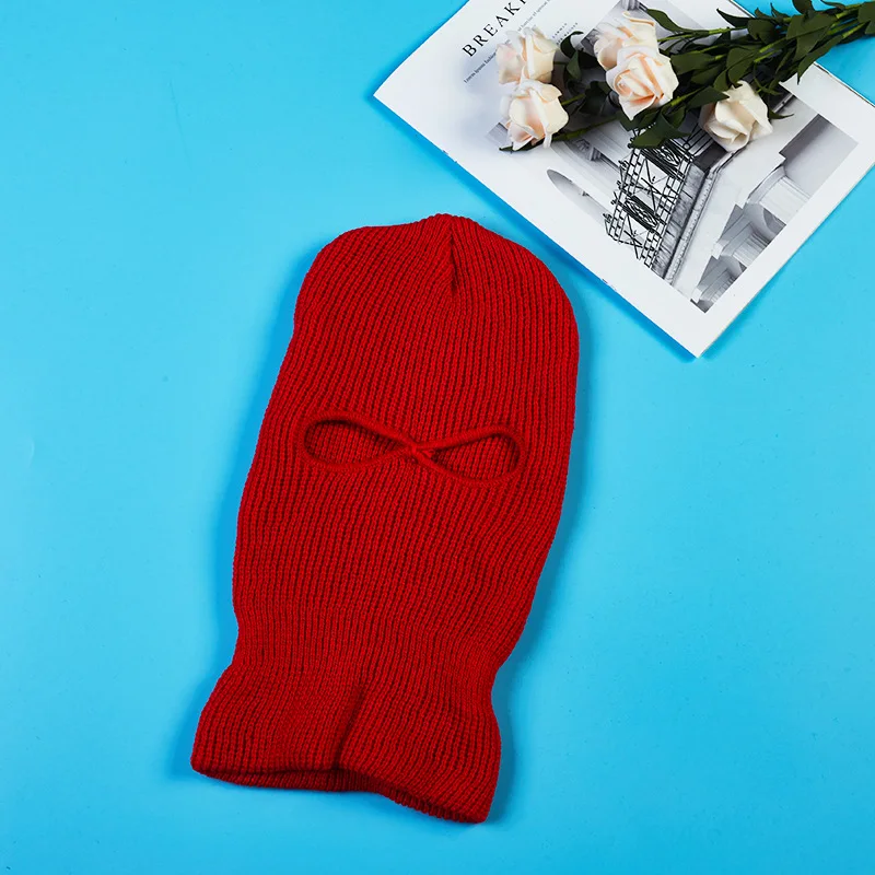 1PC Winter Knit Cap Warm Soft 2 Holes Full Face Ski Hat Hood Motorcycle Helmet Tactical Hat Fashion Women Men
