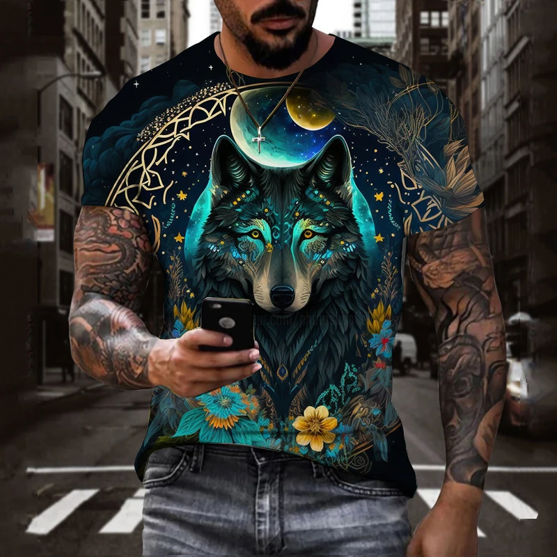 

Fashion Wolf Pattern 3D For Hip Hop Trend Harajuku Print Summer Neck T-Shirts Casual Short Sleeve Oversized Pullover Leisure