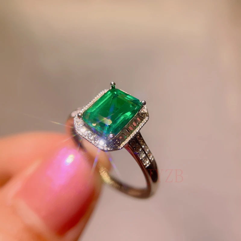 Natural emerald sterling silver ring design sense senior sense of female fashion personality niche European and American INS eme