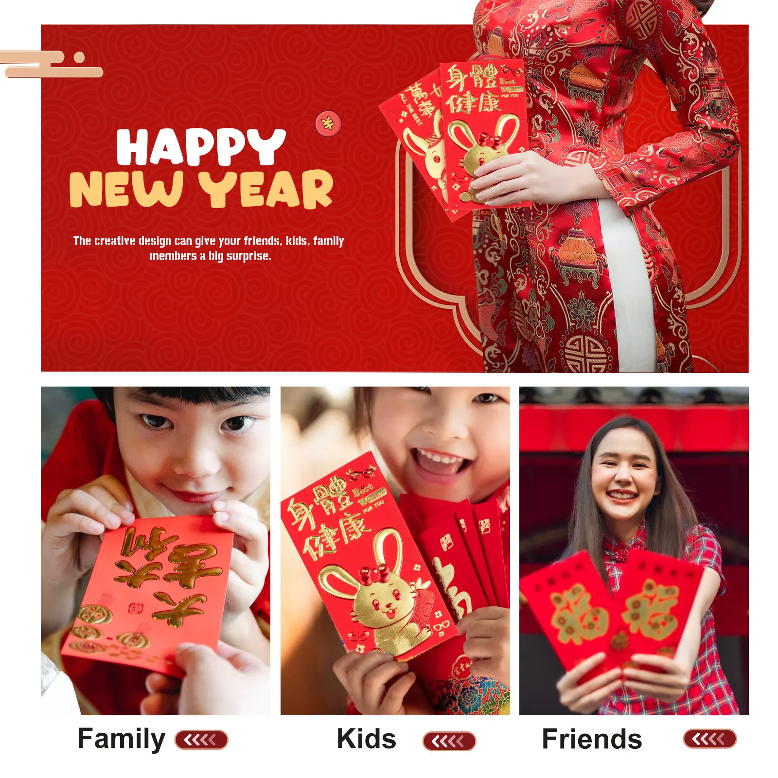 30Pcs Red Envelopes Rabbit Year Design Premium Thick Paper Chinese New Year Hongbao Money Bags for Cash Gifts Spring Festival