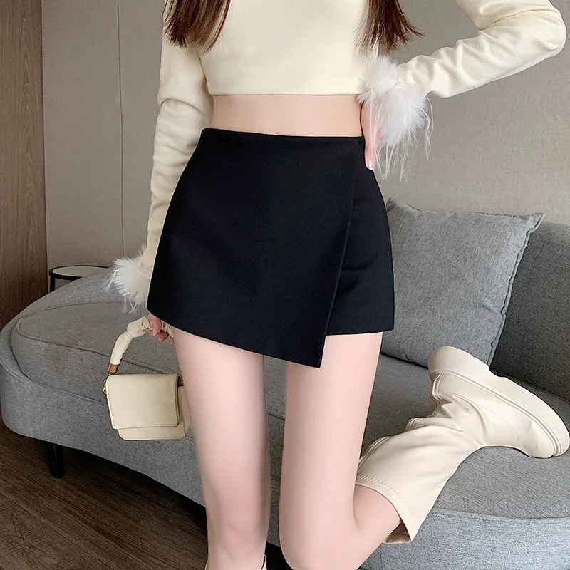 

Thin Slim High Waist Skirts Women 2024 Spring Korean Style Solid Color Versatile Asymmetrical Shorts Office Lady Skirt Female