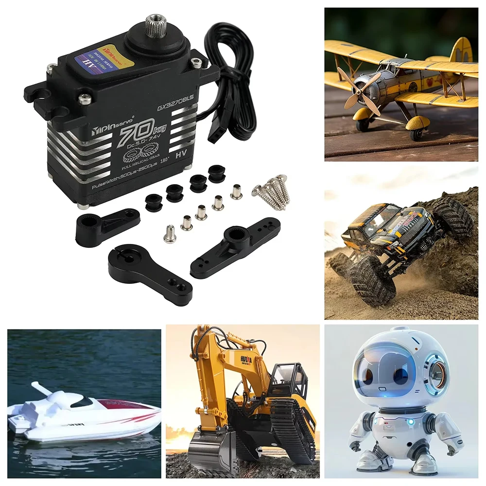70kg Digital Servo Large Torque 180/270 Degrees 7.4V Brushless Motor IP68 Steel Helical Gear 1/8 1/10 Remote RC Car Robot - view 5