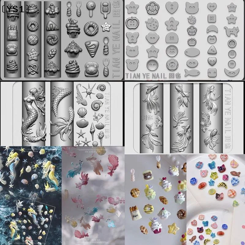 〔YS1〕3D Soft Silicone Ocean Mermaid Nail Mold Goldfish Koi Button Carve Cartoon Template For DIY Nail Art Accessory