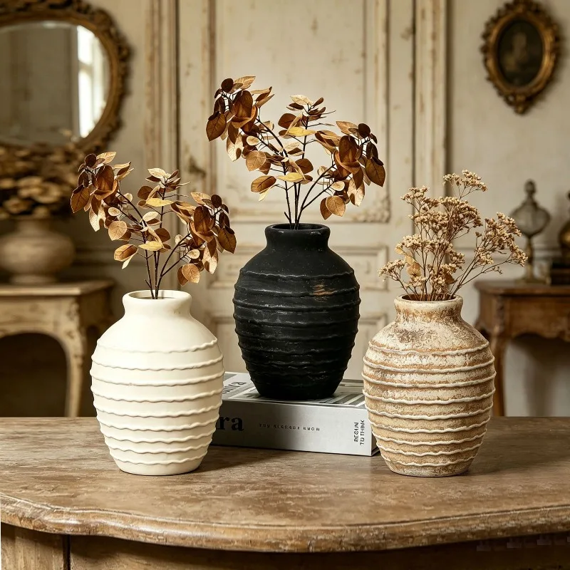 Rough Texture Antique Vintage Rough Clay Pottery Vase,High Vase Room Decoration Vase Retro HandmadeStyle HomeDecoration Products