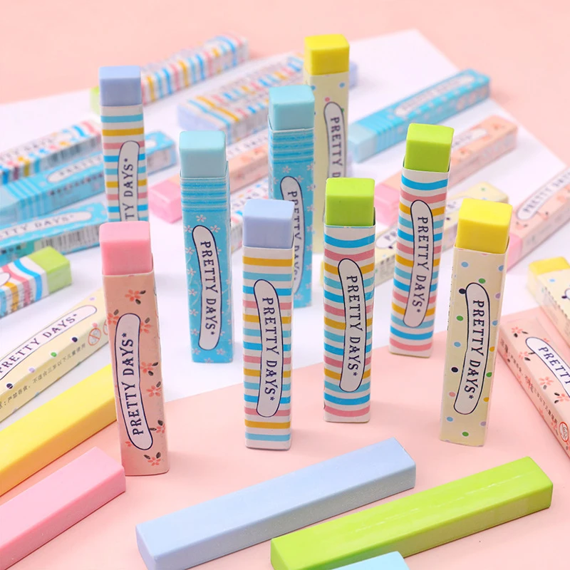 Candy Color Long Strip Eraser Writing Drawing Erasers School Supplies Stationery Eraser Erasers for Kids Students Back To School