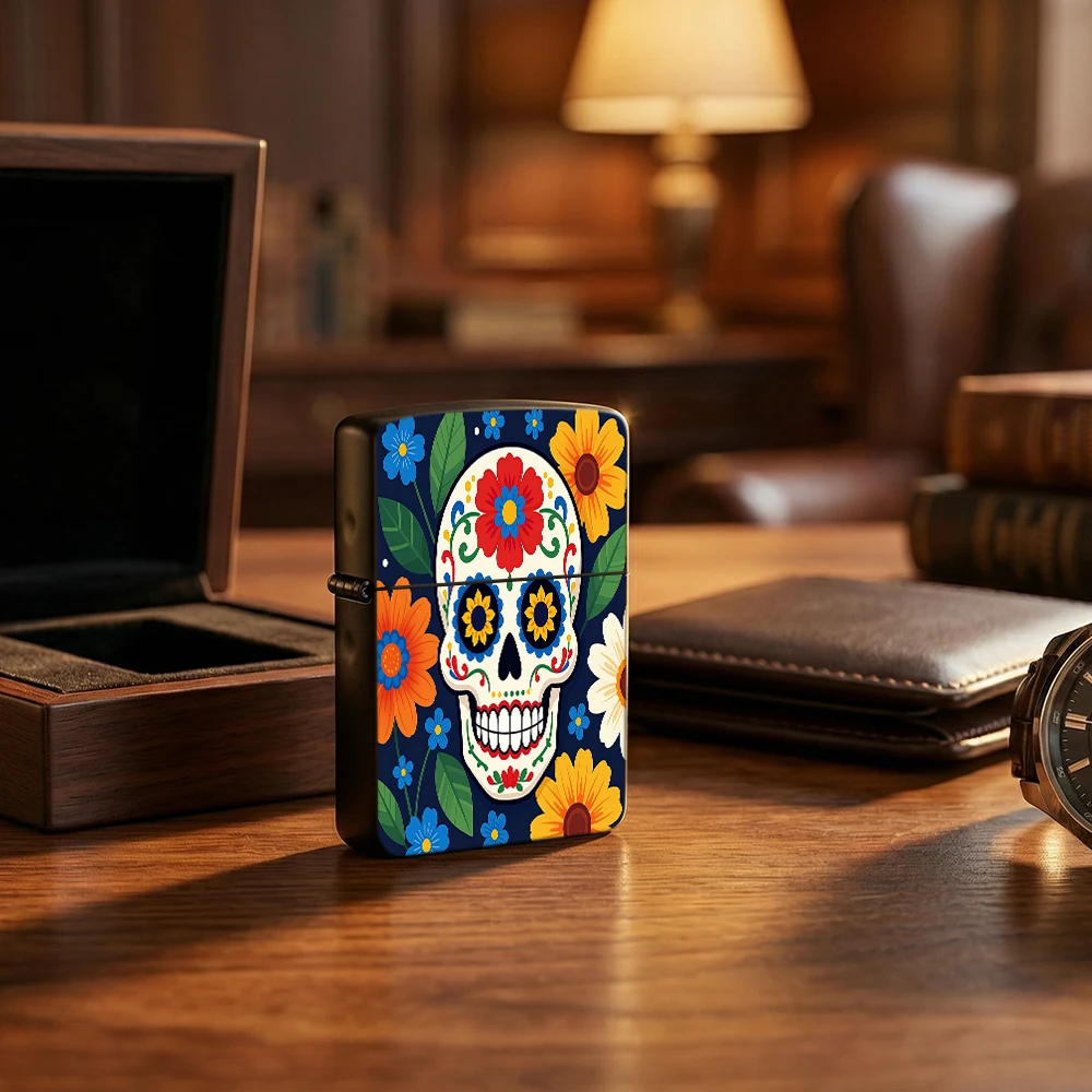 

Floral Sugar Skull Flip - Top Lighter, Colorful Day of the Dead Pattern for Outdoor Camping