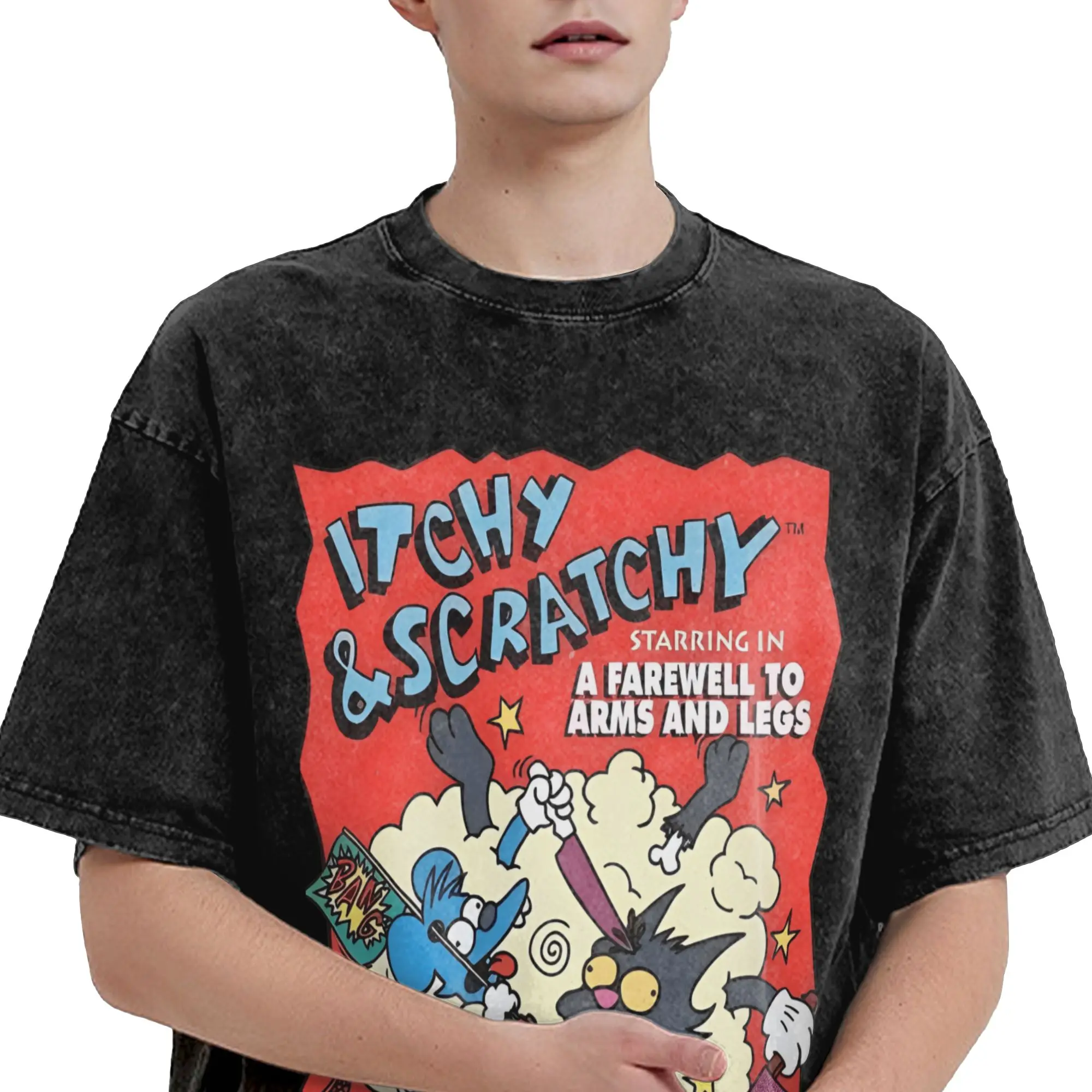 The Itchy & Scratchy Show تي شيرت بسيط تي شيرت قصير الأكمام Y2K مضحك بلايز الصيف القطن س الرقبة الملابس كبيرة الحجم #4