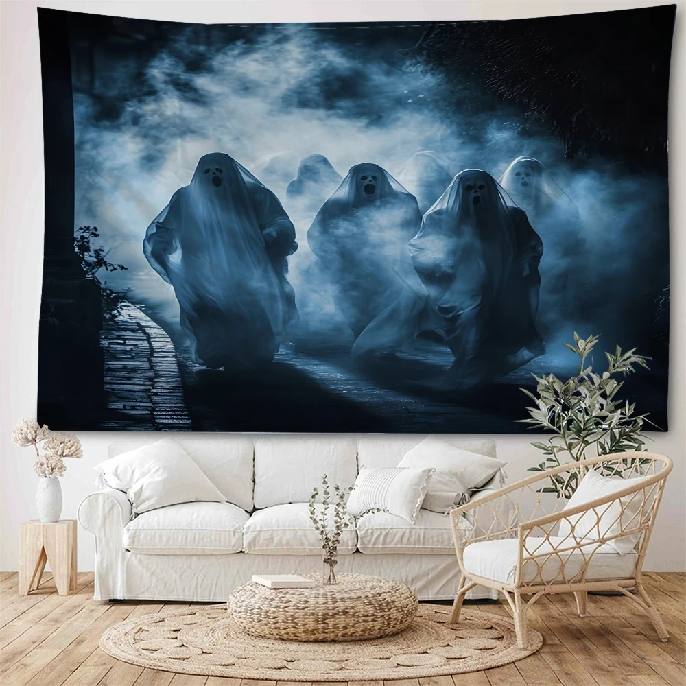 شبح رعب ليلي شبح أبيض متجول في الهواء الطلق في الليل نسيج زخرفي رعب Wansheng