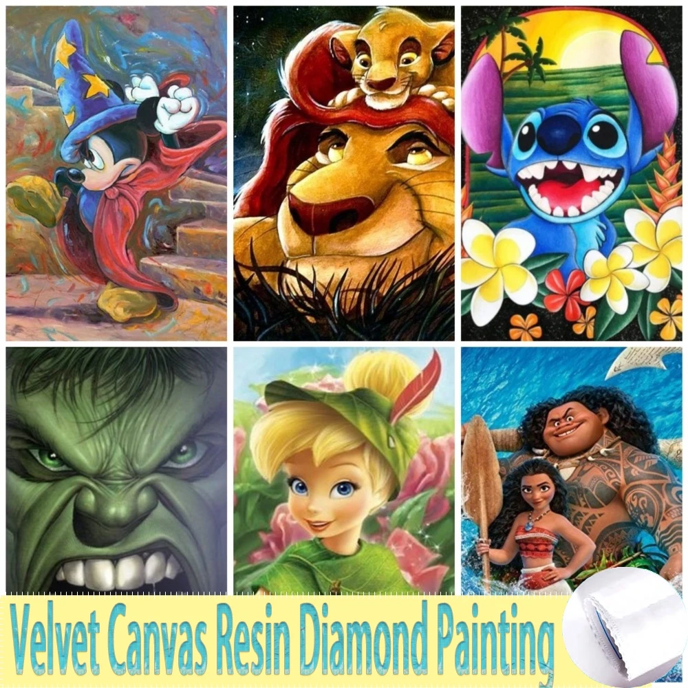 5d Diy Velvet Canvas Resin Diamond Painting Disney Cartoon Characters Tink Mickey Embroidery Cross Stitch Home Decor Art Mosaic