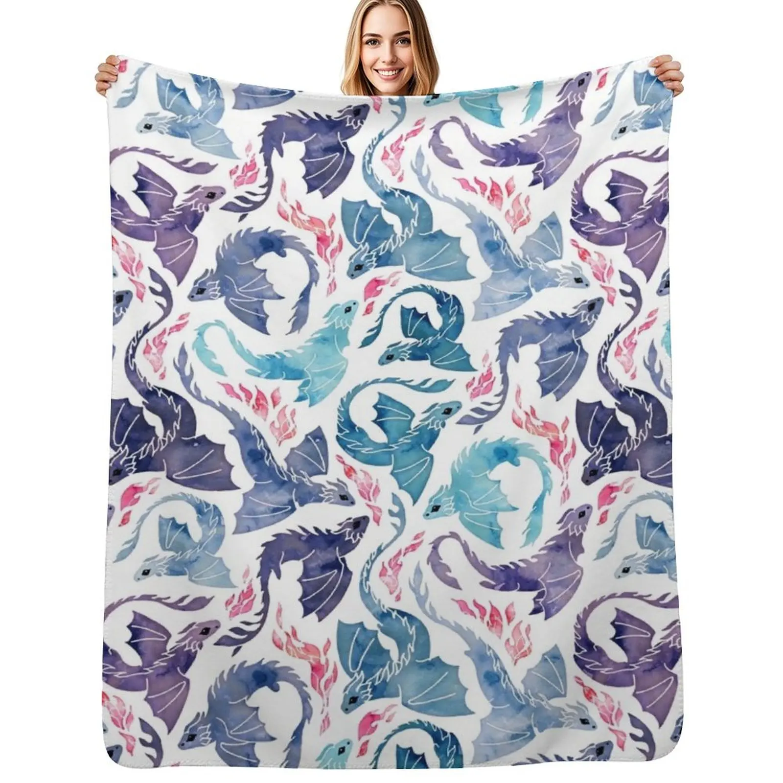Dragon fire turquoise & purple Throw Blanket Single Warm Plaid on the sofa Plush Personalized Gift for sofa Blankets