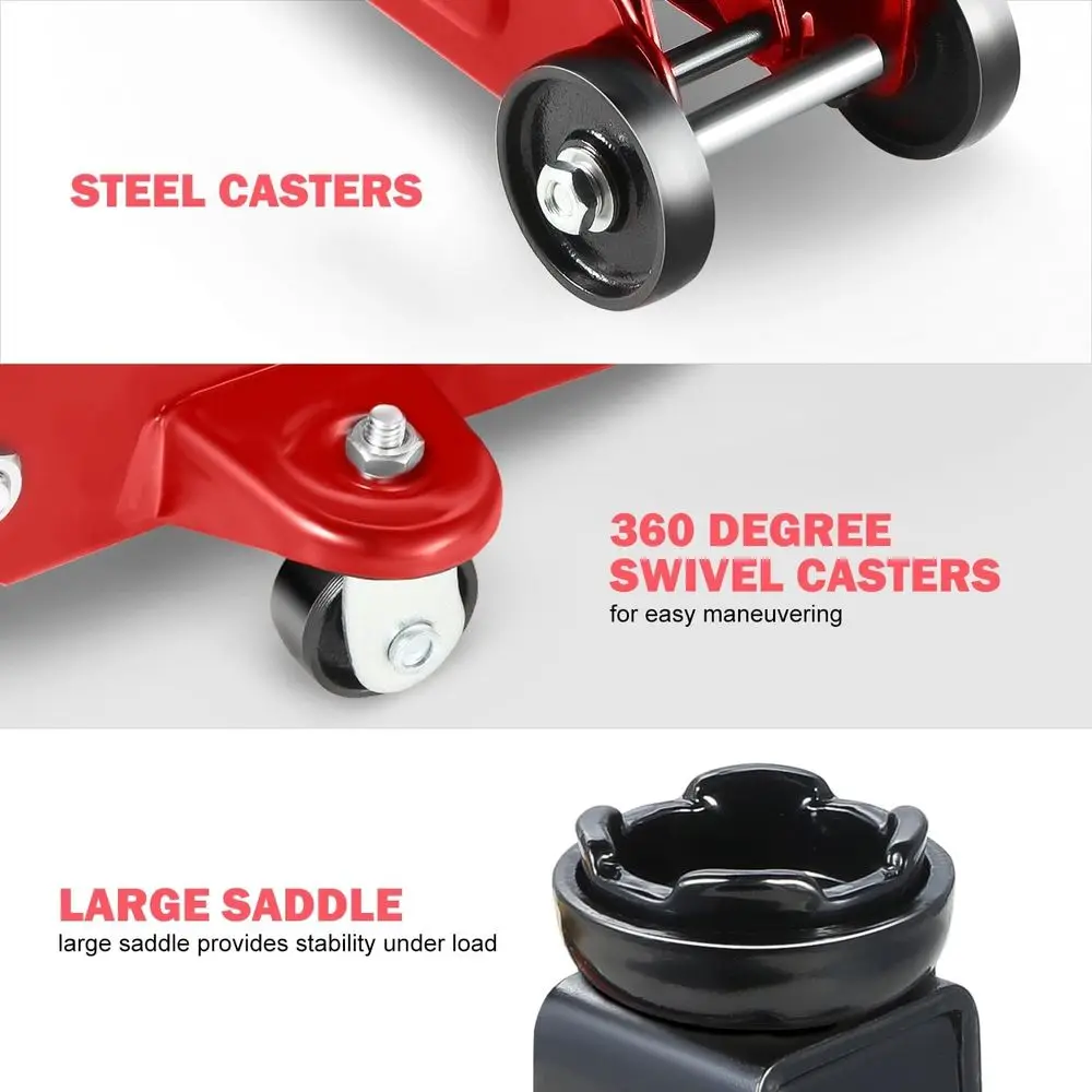 Cric trolley idraulico a basso profilo da 2 tonnellate, capacità di 4000 libbre, cric di sollevamento per auto in acciaio, portata 5,1-13, rosso