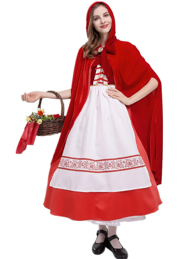 

loween Costume Little Red Riding Hood Role-plang Game orm Cosplay Stage Performance Clothing Cape Women's Faion