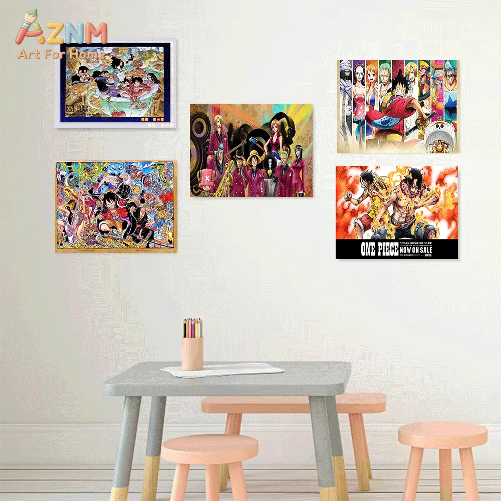 AZNM Unframed Canvas Print One Piece Luffy Ace Zoro Nami Sanji Crew Anime Wall Art Manga Poster Home Decor