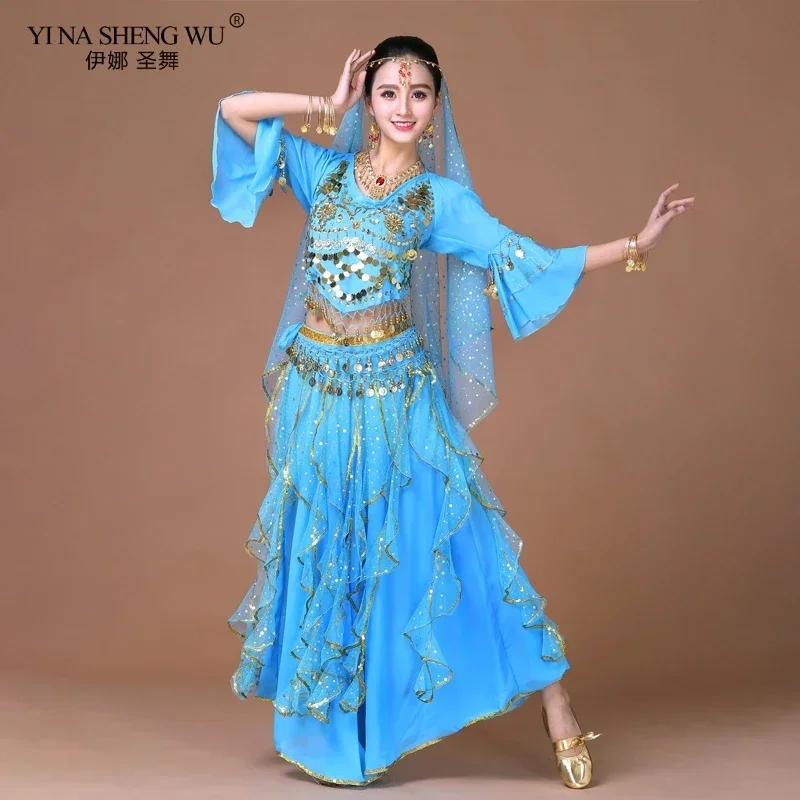 

2/3/5/8 шт. танцевальная одежда для взрослых, костюмы для танца живота, индийского танца, восточного танца, сари, болливудские женские наряды для выступлений