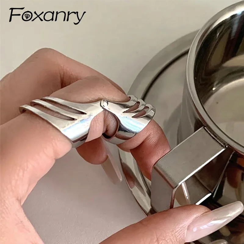 Foxanry Hollow Irregular Geometric Finger Knuckle Ring For Women Couple Trendy Exaggerated Simple Personality Party Jewelry Gift