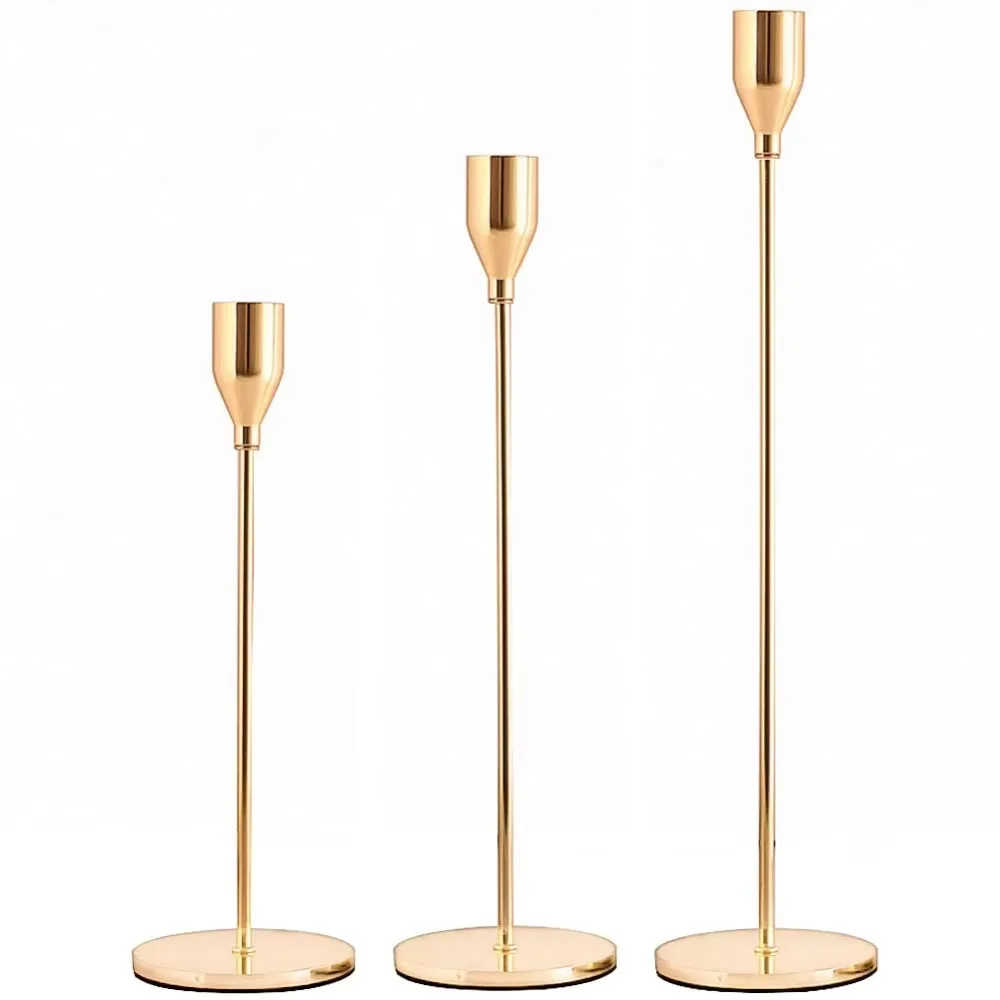 

3Pcs High Footed Metal Candle Holders Creative Cup Rust-proof Luxury Candlestick Decorative Flat Bottom Wedding Candle Stand