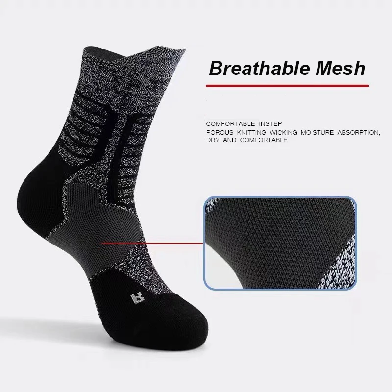 Men High Quality Thickened Sports Socks Sweat Absorbing Breathable Warm Medium Basketball Socks cushioning Shock Absorbing Socks