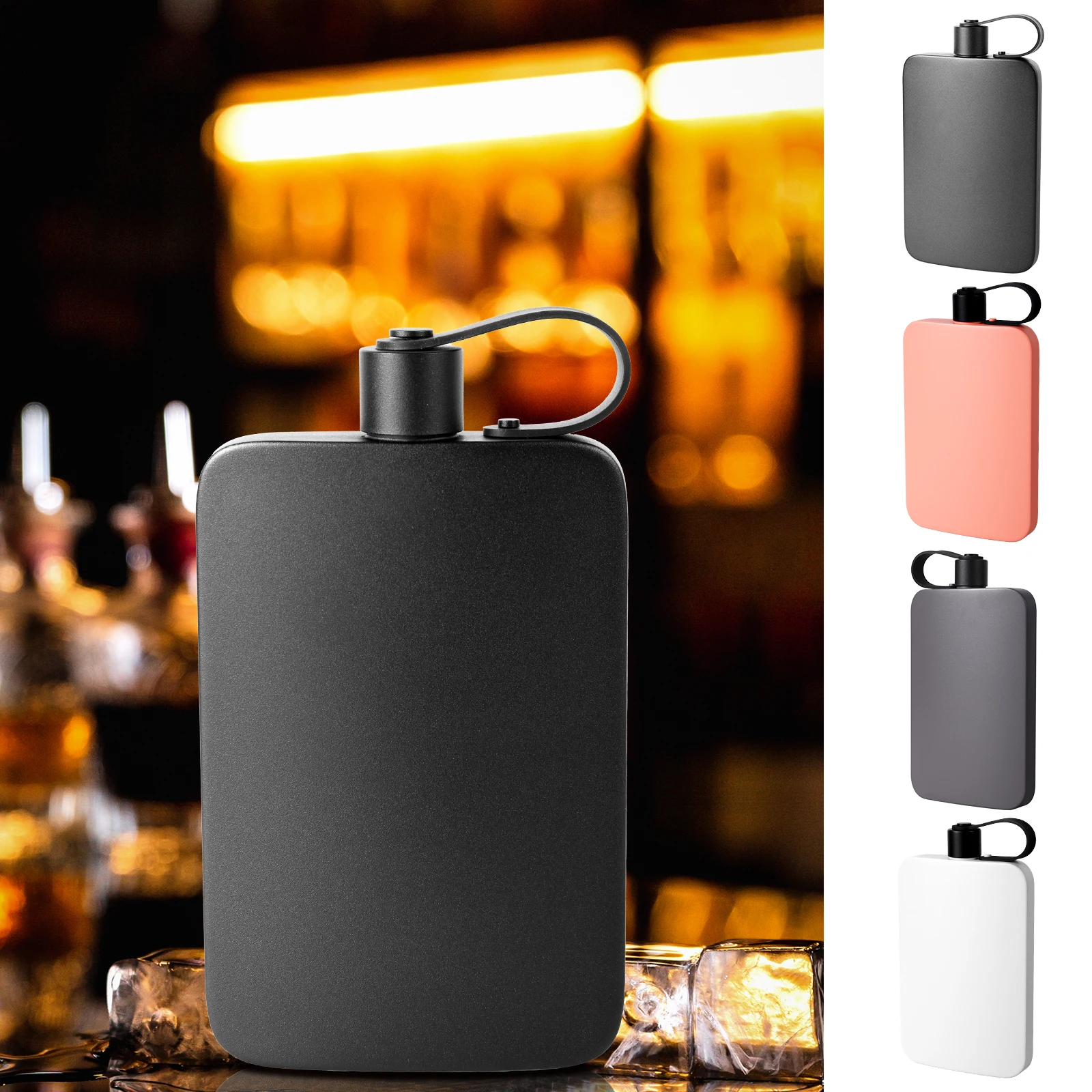 

500 ML Wine Pot 304 Stainless Steel Flat Water Bottle Portable Sports Travel Flask with Cover Thickened Wine Pot for Outdoor Gym