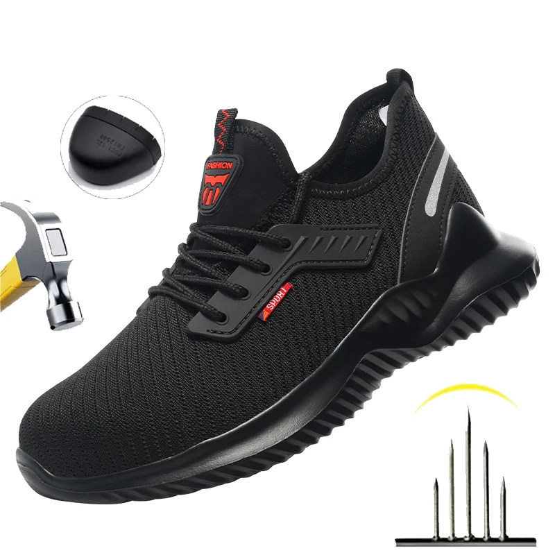 Safety Shoes Men for Hiking Work Shoes Safety Steel Toe Boots Construction Site Industrial Shoe Mid Top Round Toe Non Slip Shoes