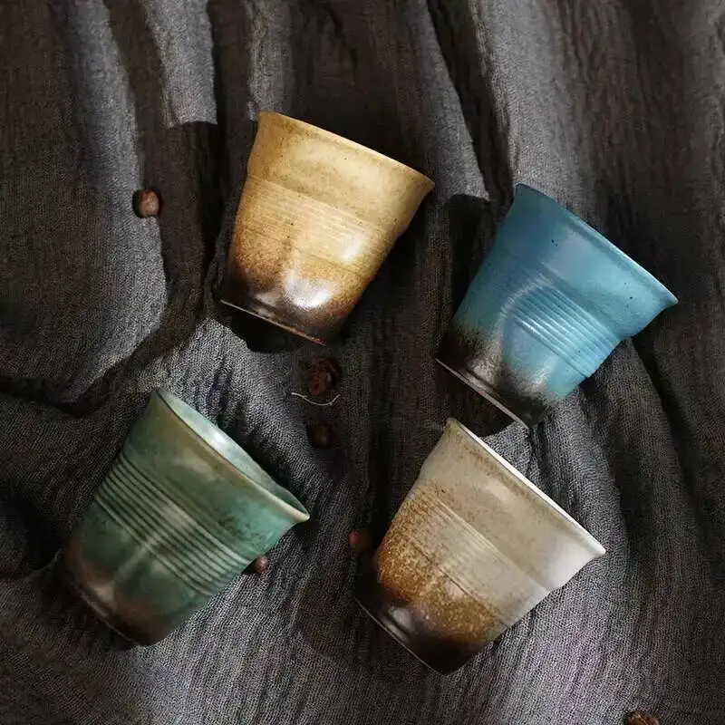 90ml Espresso Cup Coarse Ceramic Hand Pinched Folded Cup Latte Coffee Cup Vintage Ceramic Teacup